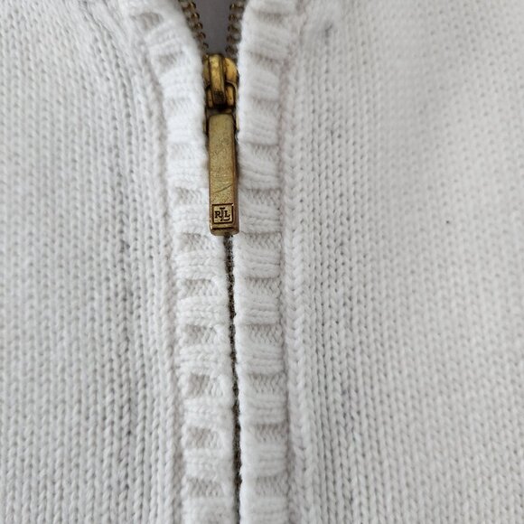 LAUREN Ralph Lauren White 1/4 Zip Long Sleeve Sweater w/ Crest in Women's Large - Picture 6 of 15